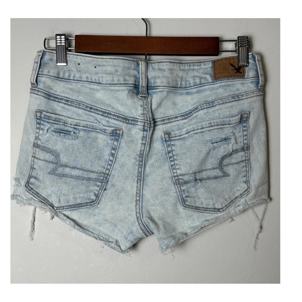American‎ Eagle Shortie Distressed Lace Crochet Denim Shorts 6 Super Stretch